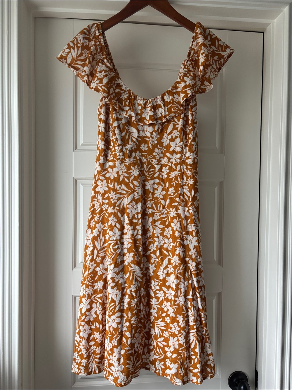 Floral Ruffle Off-Shoulder Dress in Mustard